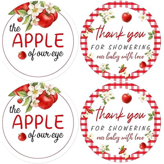 80Pcs Apple of Our Eye Thank You Sticker Labels Apple Baby Shower decor Fruit Theme Circle Stickers 2 Inch for Women Fall Autumn Apple Baby Shower Envelope Seals Goodie Bags Decor Party Supplies