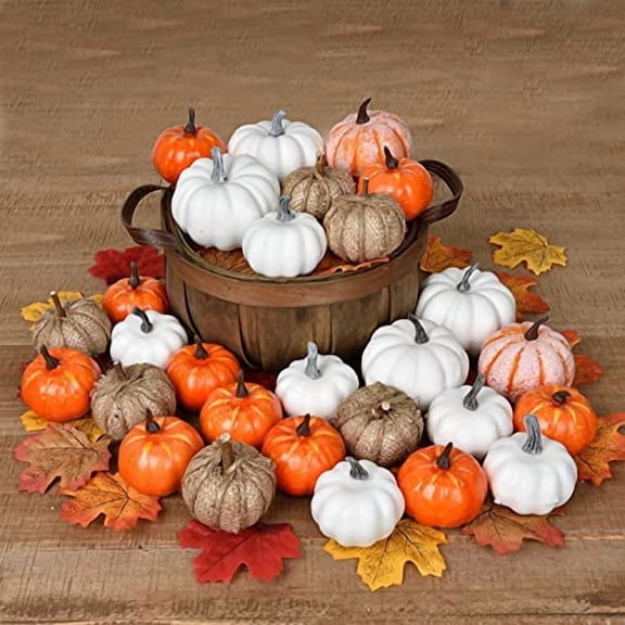 80Pcs Artificial Pumpkins Maple Harvest Fall Decoration, 30Pcs Fall Pumpkins and 50Pcs Maple Leaves for Autumn Thanksgiving Harvest Home Decor$$Home Decor, Kitchen, & Other