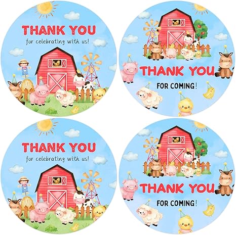 80Pcs Barnyard Baby Shower Thank You Stickers Farm Animals Round Gift ...