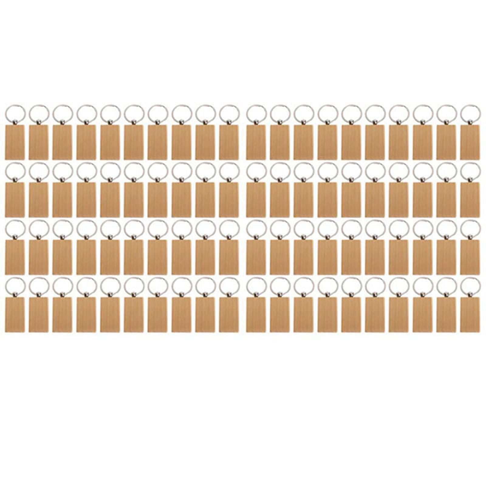 80Pcs Blank Rectangle Wooden Key Chain Diy Wood Keychains Key Tags Can ...
