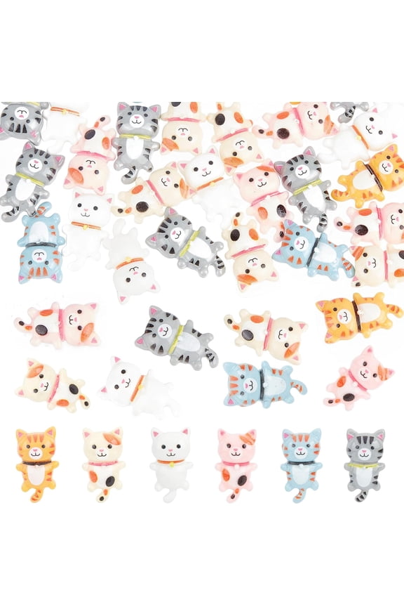 80Pcs Cat Flatbcaks Animal Resin Cabochons Resin Cat Charms Animal Flatback Charms Pet Cats Animals Flat Back Cabochons for Scrapbooking Embellishment Hairpin Cell Phone Case Supplies colorful DIY
