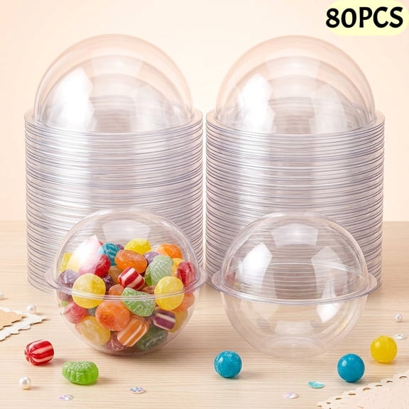 80Pcs Clear Half Sphere Dome Treat Boxes, 3.15 Inch PET Plastic Candy Ball Containers, Mini Round Gift Boxes for Baby Shower Favors, Holiday Candy, Ornament & Party Fillable Decor