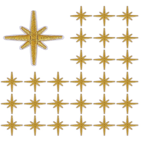 80Pcs Computerized Embroidery Cloth Iron on/Sew on Patches Appliques Costume Accessories Eight Pointed Star Gold 50x49x2mm