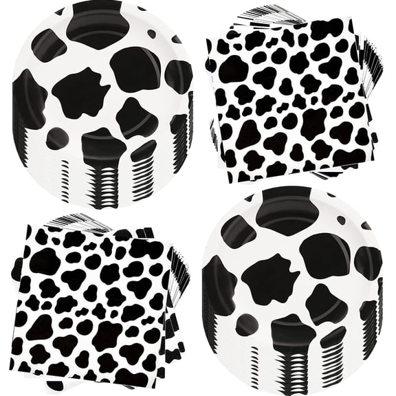80Pcs Cow Print Party Supplies Cow Plates and Napkins Party Set 7" CowPrint Plates Napkins for Cowboy Farm Animal Barn Theme Cowboy Cowgirl Baby Shower Birthday Decoration|Serve 40 Y114