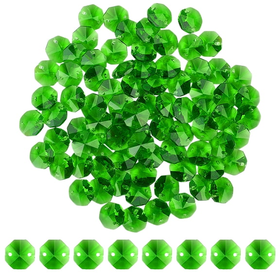 80Pcs Electroplate Glass Links Connectors Faceted for Chandelier Beads Chain DIY Craft Jewelry Decoration Octagon Lime Green 14x14x7.5mm Hole: 1.6mm