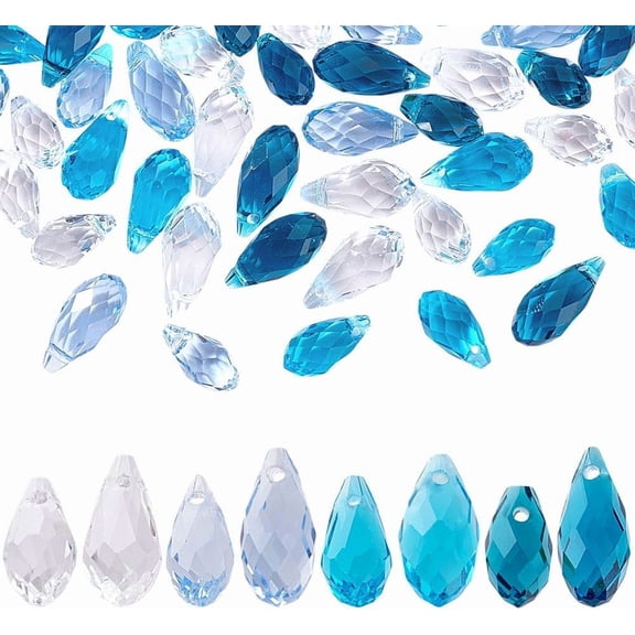 80Pcs Faceted Teardrop Beads 4 Colors Teardrop Glass Beads Top Drilled Teardrop Chandelier Dangle Pendants for DIY Jewelry Making Craft Suncatcher Home Decor Clear/Blue Colorful