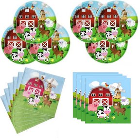 80Pcs Farm Animal Party Tableware Set, Farmhouse 40 7" Plates and 40 Napkins, Farm Animal Themed Party Decoration Supplies