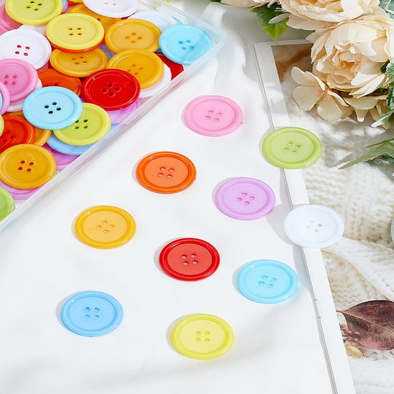 80Pcs Flat Round Plastic Buttons Large Resin Sewing Buttons 4-Hole Mixed Color Sewing Supplies for Crafts Sewing Painting DIY Handmade