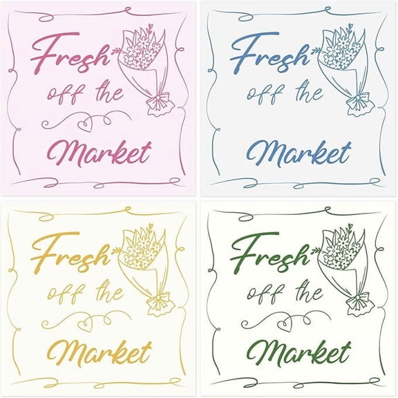 80Pcs Fresh Off The Market Stickers Colorful Farmers Market Theme Bridal Shower Sticker Personalized Floral Bachelorette Party Square Favor Label for Women Flower Garden Wedding Party Envelope Seals