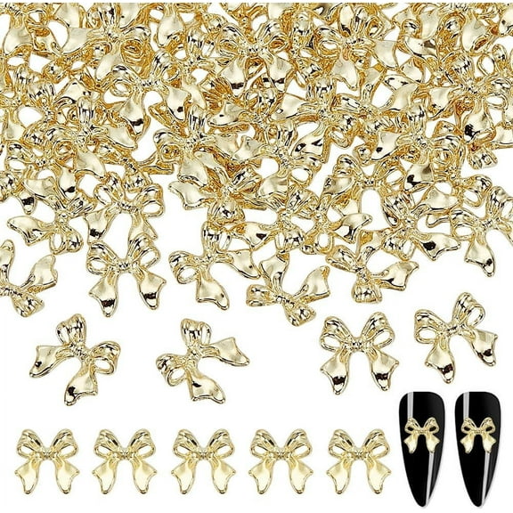 80Pcs Gold Nail Charms 10.5mm Alloy Bowknot Nail Designs Cute 3D Nail Art Charms Gold Big Nail Decorations for DIY Crafts Gold