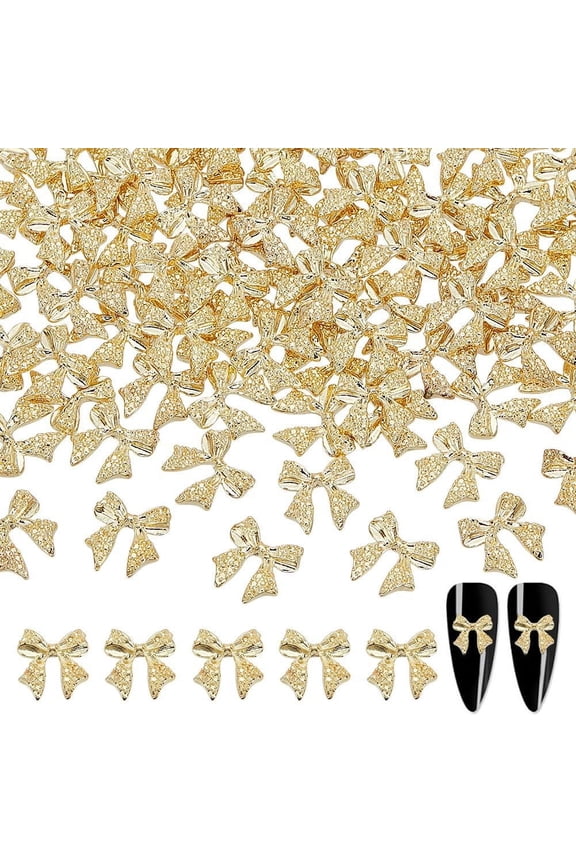 80Pcs Gold Nail Charms 10mm Alloy Bowknot Nail Designs Gold Big Nail Decorations Cute 3D Nail Art Charms