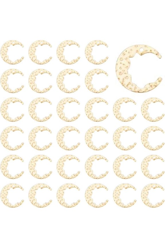 80Pcs Golden Bumpy Moon Charm Celestial Moon Charms Bulk Irregular Half Moon Charm Blank Tag Moon Pendant Brass Hanging Pendant for DIY Jewelry Making Craft Hole: 1mm