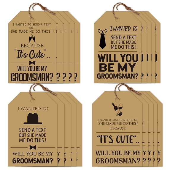 80Pcs Groomsmen Proposal Gift Tags with String 4 Style Will You Be My Groomsman Cards Tags 2×3 Inch