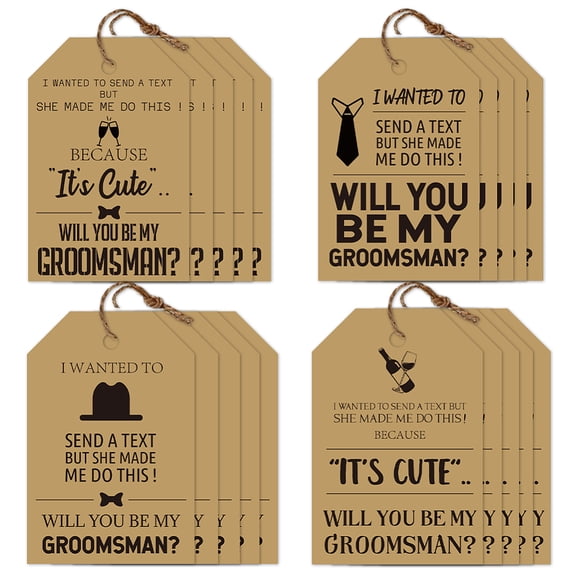 80Pcs Groomsmen Proposal Gift Tags with String 4 Style Will You Be My Groomsman Cards Tags 23 Inch