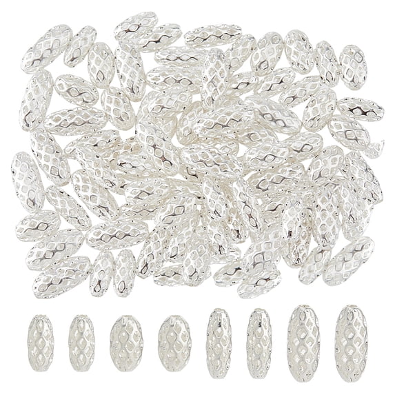 80Pcs Hollow Spacer Beads 4 Styles 925 Sterling Silver Plated Spacer Beads Filigree Rice Brass Metal Spacers Loose Bead