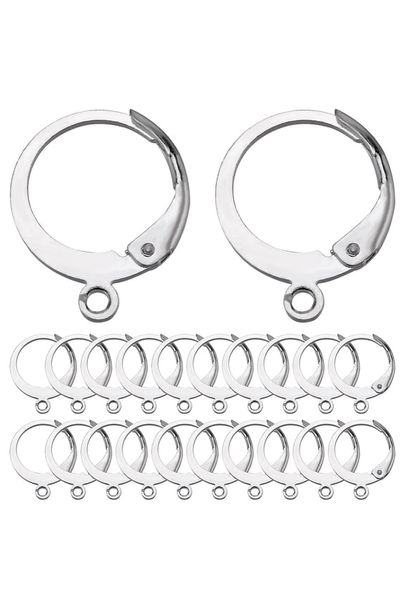 80Pcs Huggie Hoops Round Leverback Earring Hooks Stainless Steel Lever Backs Silver Hinged Huggie Hoops with Loops Earwires Leverbacks Ear Wires
