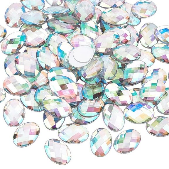 80Pcs Jewelry Sticker Acrylic Rhinestone Stick On Cabochon with Self Adhesive Oval Faceted Crystal AB 18x25x4.5mm