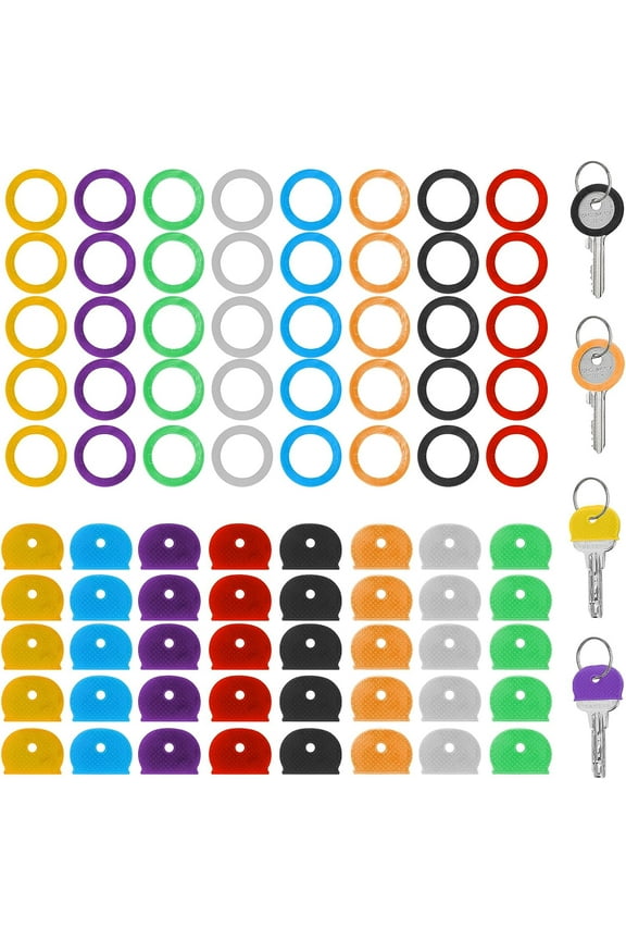 80Pcs Key Cover Caps 1 Inch PVC Square Key Caps Key Coding Rings Coloured Key Identifiers Marker for Regular Standard Thin Flat House Keys(2 Styles, 10 Colors)