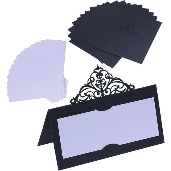 80Pcs Lace Place Cards Black Wedding Name Cards Place Cards Paper Tented for Table Setting Birthday Decorations Party Reception Black