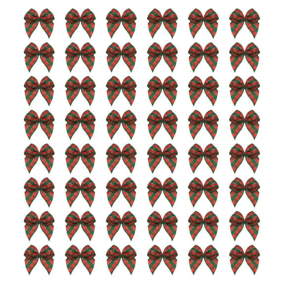 Uxcell 80Pcs Mini Gingham Ribbon Bow 1" Checkered Fabric Satin Ribbon Bows for Craft DIY Dark Red Green