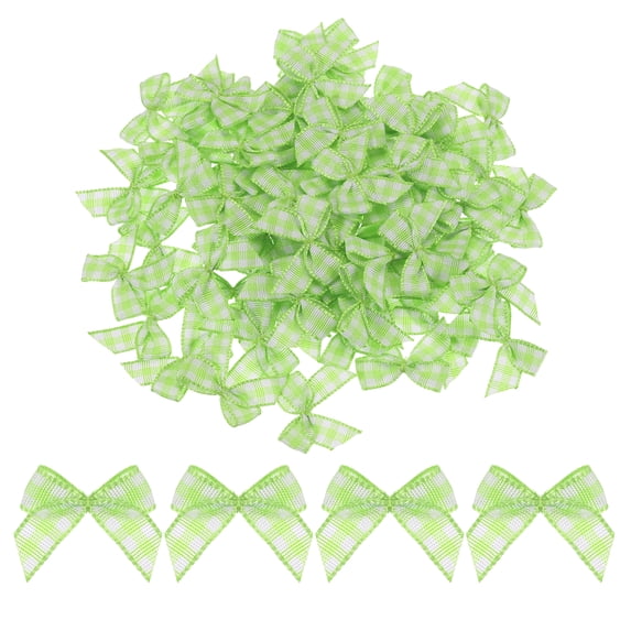 80Pcs Mini Gingham Ribbon Bow 1" Checkered Fabric Satin Ribbon Bows for Craft DIY Hair Bow Sewing Green and White