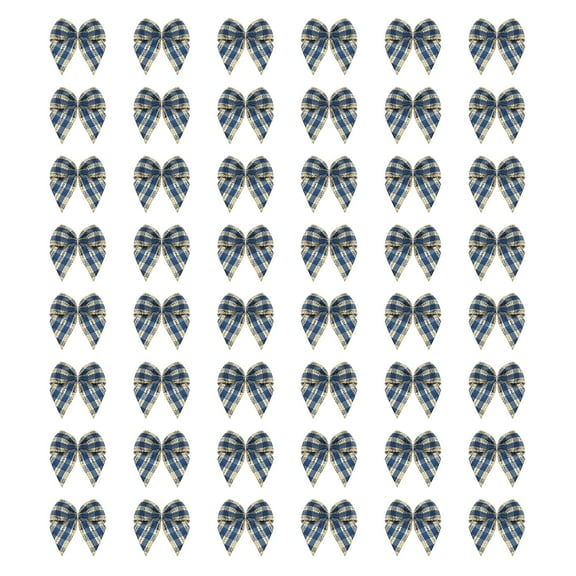 80Pcs Mini Gingham Ribbon Bow 1" Checkered Fabric Satin Ribbon Bows for Craft DIY Hair Bow Sewing Navy Blue Cream