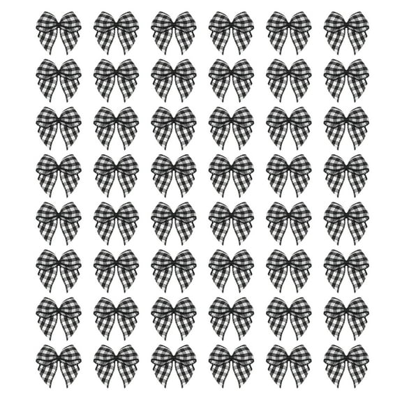 80Pcs Mini Gingham Ribbon Bow 1" Checkered Fabric Satin Ribbon Bows for Gift Craft DIY Hair Bow Sewing Black and White
