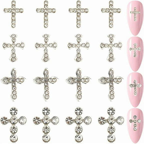 80Pcs Nail Charms 3D 4 Styles Luxury Nail Gems Set Metal Alloy Rhinestone Flat Gothic Vintage Punk Studs Decor for Women Nail Art Crafts DIY Jewelry Christmas Decorations Cellphone DIY