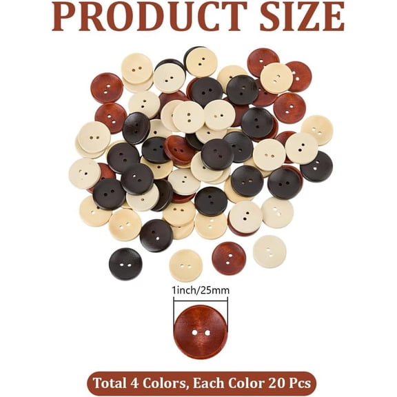 80Pcs Natural Buttons 25x4mm