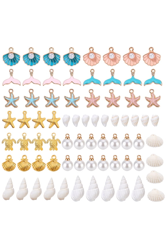 80Pcs Ocean Starfish Seashell Charms