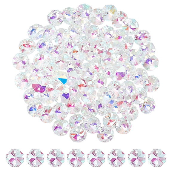 80Pcs Octagon Beads 2 Holes Clear AB Faceted Glass Sew on Rhinestones Chandelier Beads Suncatcher Bead