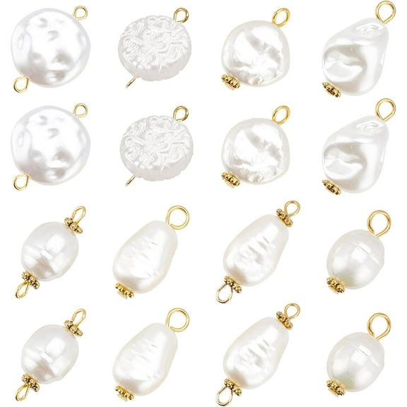 80Pcs Pearl Pendant Connectors 8 Style Irregular Pearl Bead Links White Plastic Pearl Bead Pendants Pearl Acrylic Links with Golden Pins for Earring Bracelet DIY Jewelry Making diy