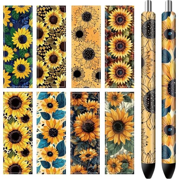 80Pcs Pen Wraps Decals Boho Sunflower 8 Styles 4.71.6in Floral HD Print Self-Adhesive Waterproof Coated Paper Stickers Sunset Leaves for DIY