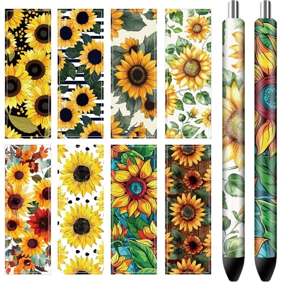 80Pcs Pen Wraps Decals Boho Sunflower Plants 8 Styles 4.71.6in Floral HD Print Self-Adhesive Waterproof Coated Paper Stickers Sunset Leaves for Personalized Blank Pencil DIY Crafts Gifts
