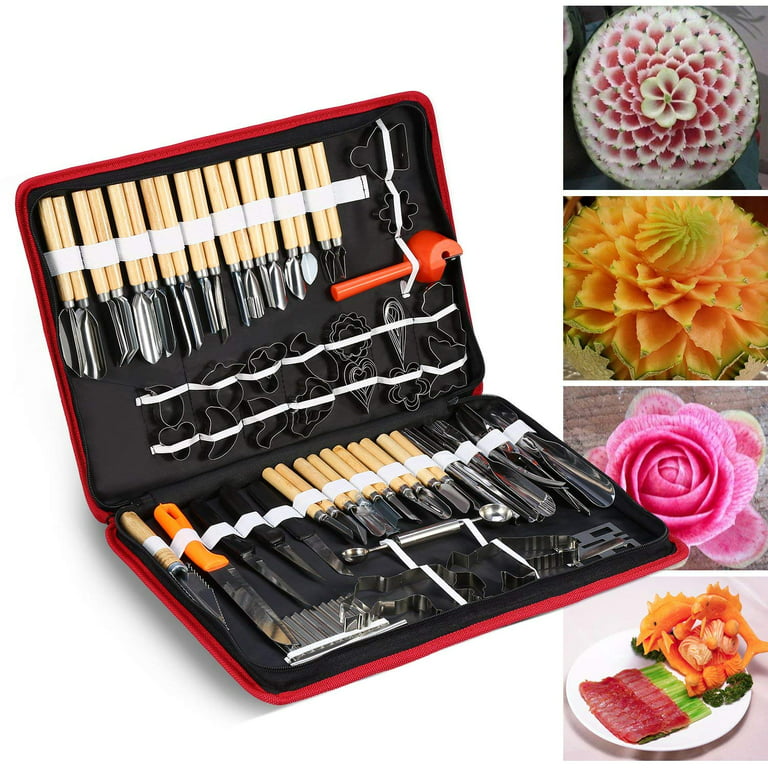 80pcs Portable Culinary Carving Chiseling Tools Kit Food Vegetable Fruit Garnishing Peeling Cutting Tool Set for Professional Amateur Chef Kitchen
