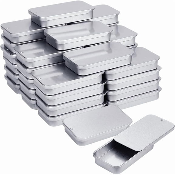80Pcs Slide Top Tinplate Trinket Storage Boxes Rectangle Silver 6x3.4x1.05cm diy