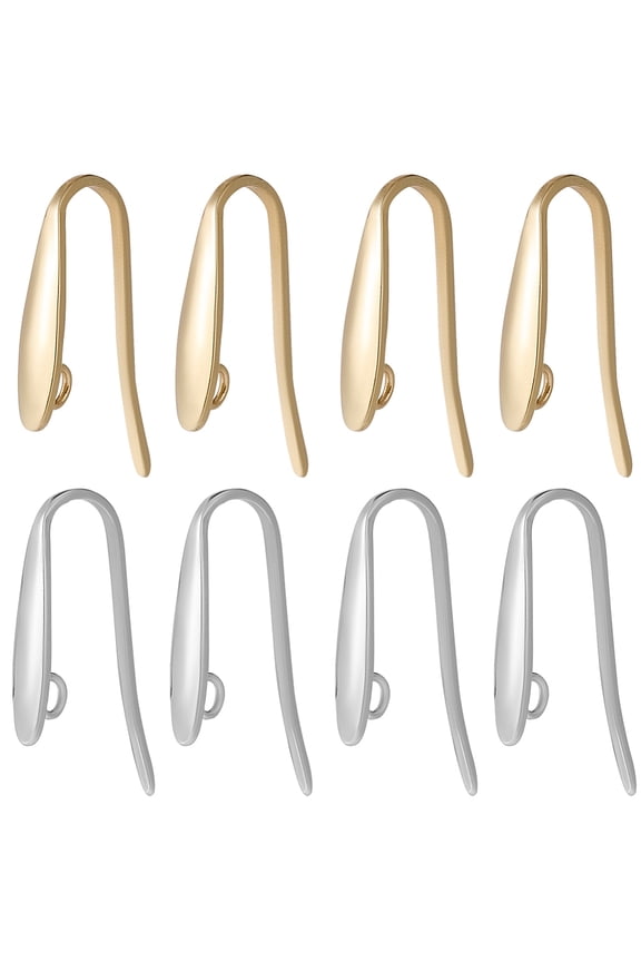 80Pcs Stainless Steel Earring Hooks Fish Hook Ear Wires Golden Silver Metal Wide French Earrings Fishing Hook Wire Findings DIY with Vertical Loop