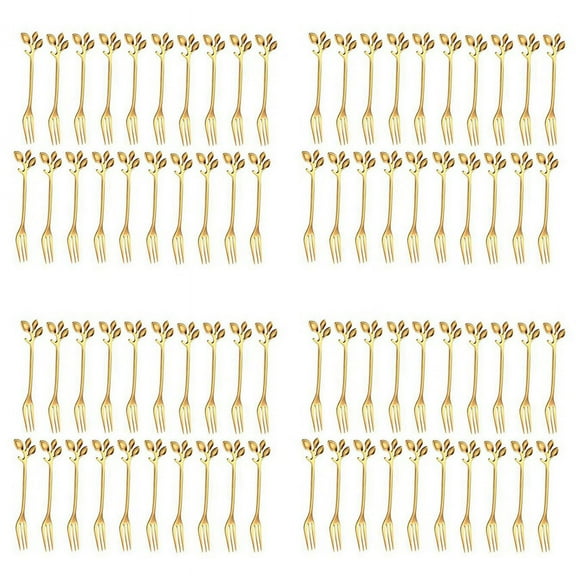 80Pcs Stainless Steel Flatware Fruit Fork Dinnerware Appetizer Snack Dessert Fork Kitchen Tableware Leaf Shape