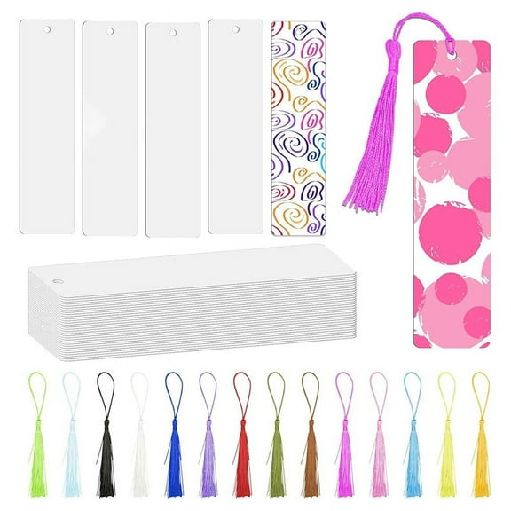 80Pcs Sublimation Bookmark Blank Heat Transfer Aluminum Metal Bookmarks Bulk DIY with Hole and Colorful Tassel