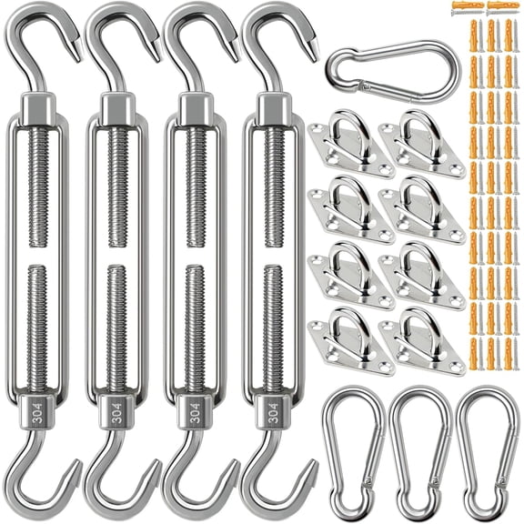 80Pcs Sun Shade Sail Hardware Kit for Triangle Rectangle 6 inch 304 Stainless Heavy Duty Anti-Rust Fixing Accessories Installation Awning Attachment Set for Garden Outdoor