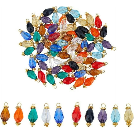 80Pcs Teardrop Pendants Mixed Color Glass Dangle Charms Wire Wrapped Glass Charms Beads Jewelry Accessories DIY