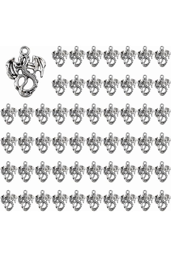 80Pcs Tibetan Style Alloy Pendants Dragon Charm Silver 21x16x1mm Hole: 1.8mm for DIY cratf