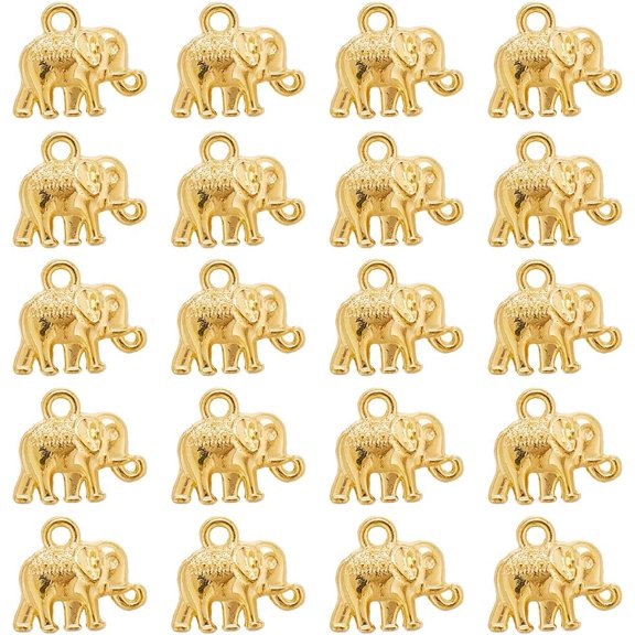 80Pcs Tibetan Style Alloy Pendants Elephant Charms Golden 12x13.5x3mm Hole: 1.8mm 80pcs/set