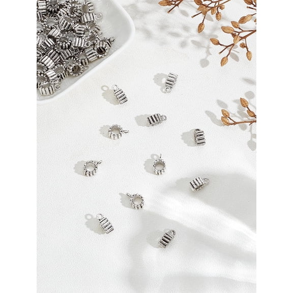 80Pcs Tibetan Style Alloy Tube Charms Loop Hanger Connector Links Silver Jewelry Finding for Women Jewelry Making DIY Crafts Supplies 12x8x5mm Inner Diameter: 4mm Silver
