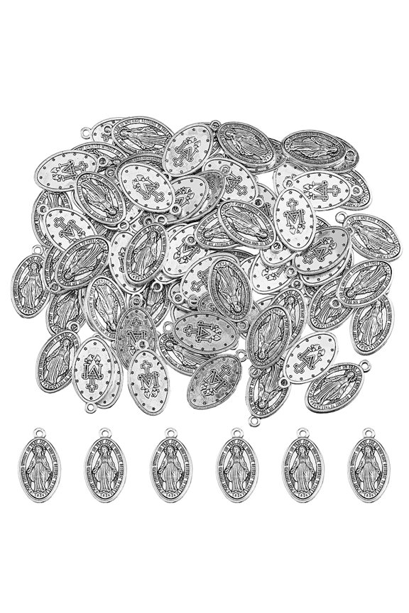 80Pcs Tibetan Style Pendants Oval with Human Silver 24x13x2mm Hole: 1.8mm