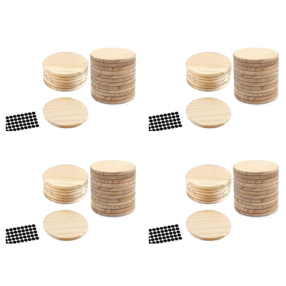 80Pcs Unfinished Wood Coasters, 4 Inch Round Blank Wooden Coasters for Crafts with Non-Slip Silicon Dots