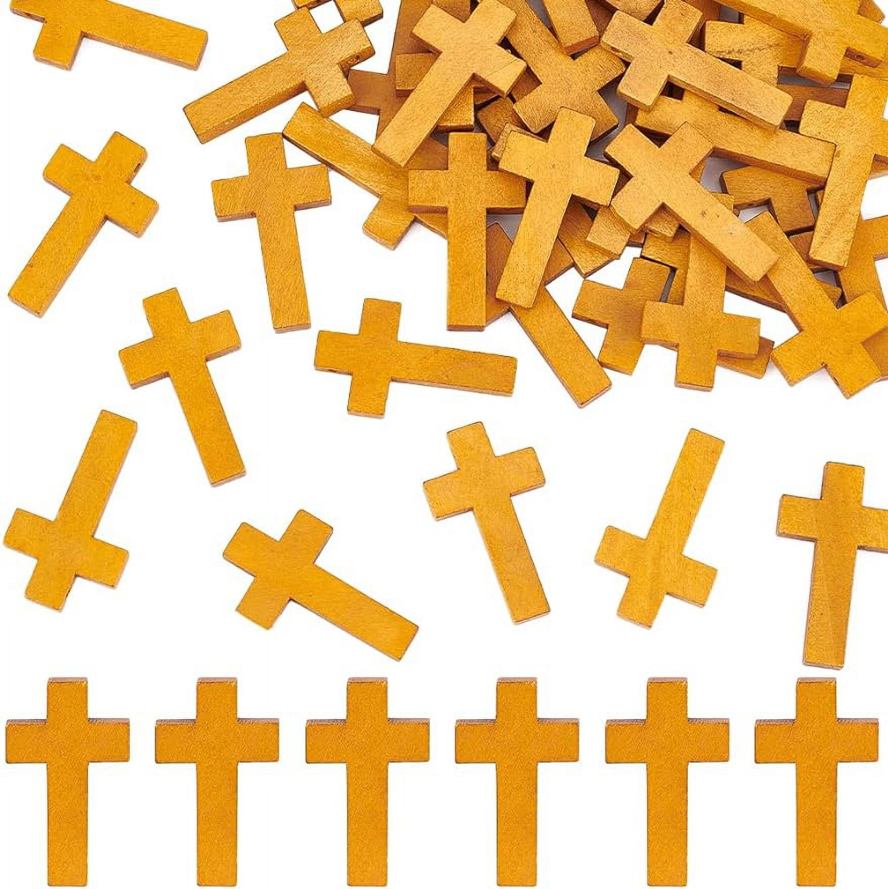 SUNNYCLUE 100pcs Wood Cross Charms Mini Cross Charms Bulk Cross Bead Charms Mini Wood Crosses Pocket Cross Bulk Cross Rosaries