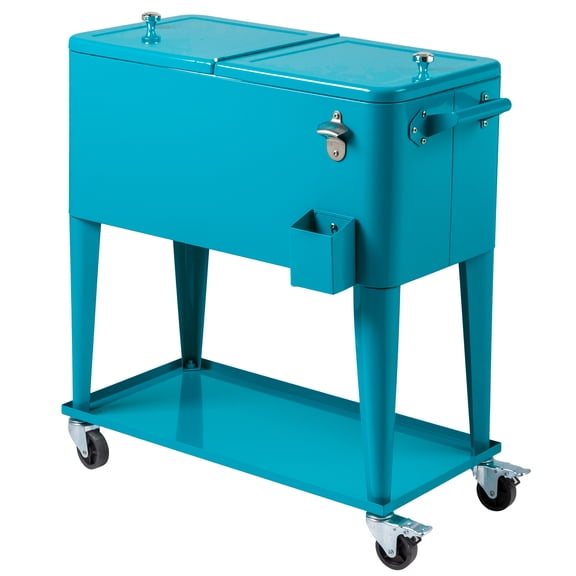 80QT Blue-greenPatio Rolling Cooler With Easy Mobility And Bottle Opener