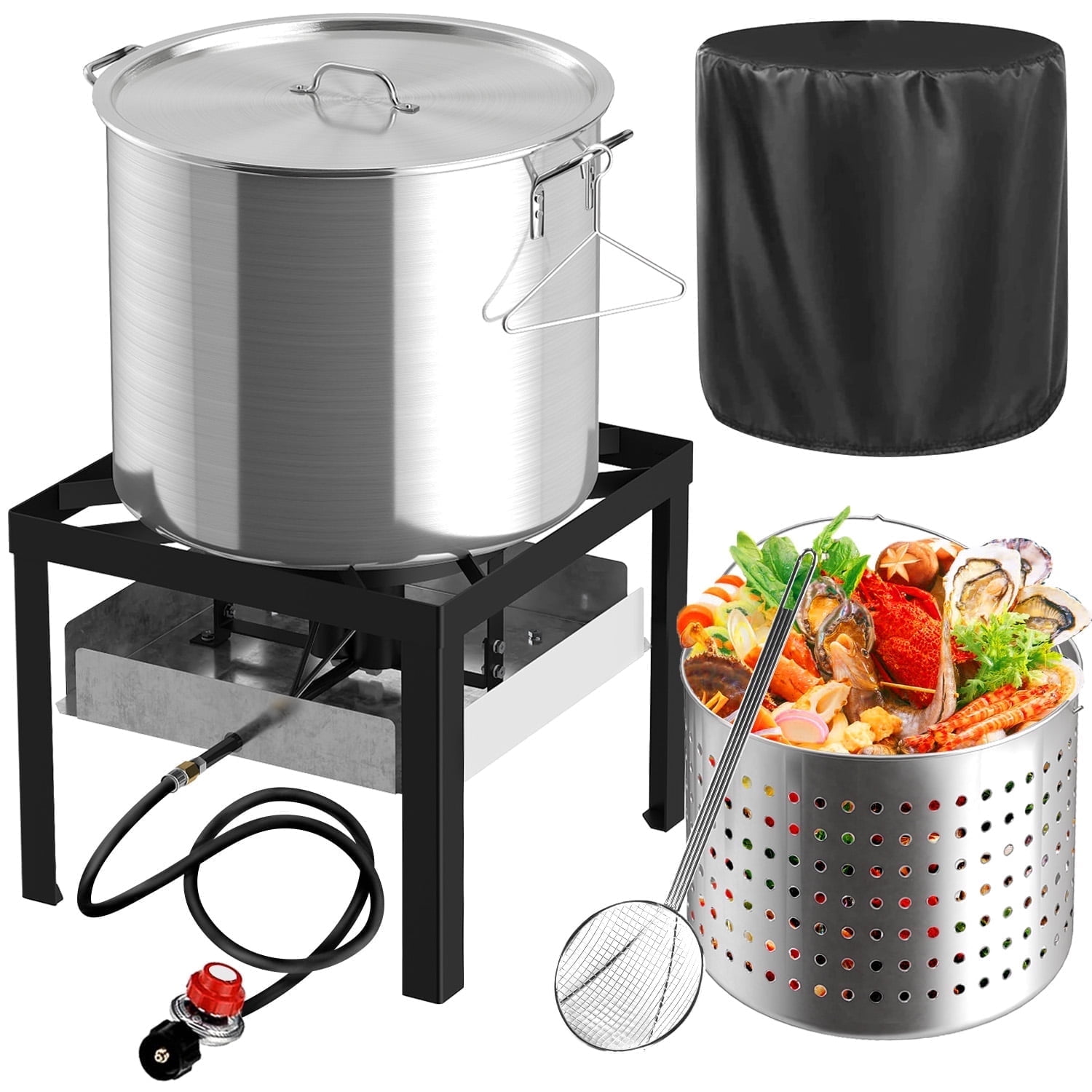 80QT Crawfish Boiler Kit, Seafood Boil Pot,Waterproof Cover & 18-inch ...