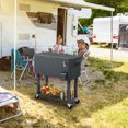 thumbnail image 1 of 80QT Insulated Cooler Cart, Rectangular Plastic Refrigeration with Opener and Cap Catcher, 2 Side Handles, Cooling 48 Hours, for Outdoor, Dark Grey, 1 of 9